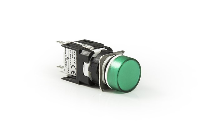 D Serisi Plastik LED'li 12-30V AC/DC Yuvarlak Yeşil 16 mm Sinyal